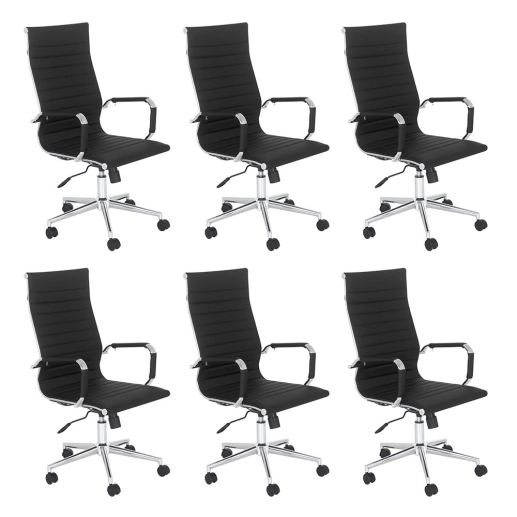 Kit 6 Cadeiras Esteirinha Diretor com rodízios para escritório – Preto Produto Kit 6 Cadeiras Esteirinha Diretor com rodízios para escritório – Preto