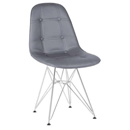 Produto Kit 6 Cadeiras estofada Charles Eames Eiffel Botonê DKR com pés de metal cromado - Cinza escuro