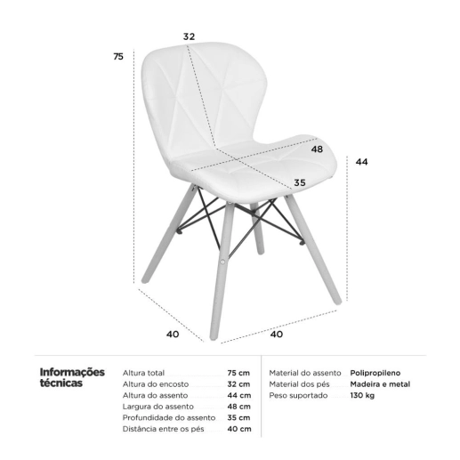 Produto Kit 6 Cadeiras de jantar estofada Charles Eames Eiffel Slim Wood confort – Creme