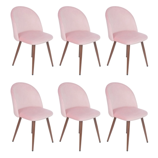 Kit 6 cadeiras estofada de jantar Maite Sedona em veludo – Rosa Claro Produto Kit 6 cadeiras estofada de jantar Maite Sedona em veludo – Rosa Claro