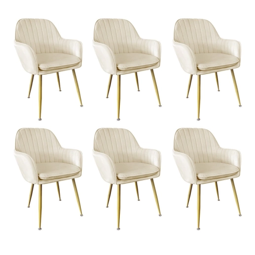Produto Kit 6 Cadeiras Poltrona Lines com pés dourados Suede para sala de jantar – Creme