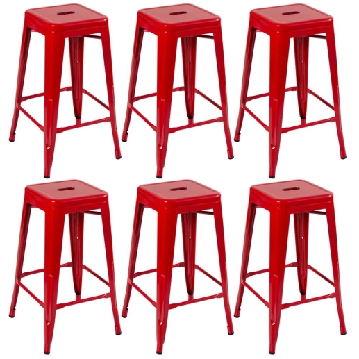 Kit 6 Banquetas alta para bancada Iron Tolix 76 cm – Vermelho Produto Kit 6 Banquetas alta para bancada Iron Tolix 76 cm – Vermelho