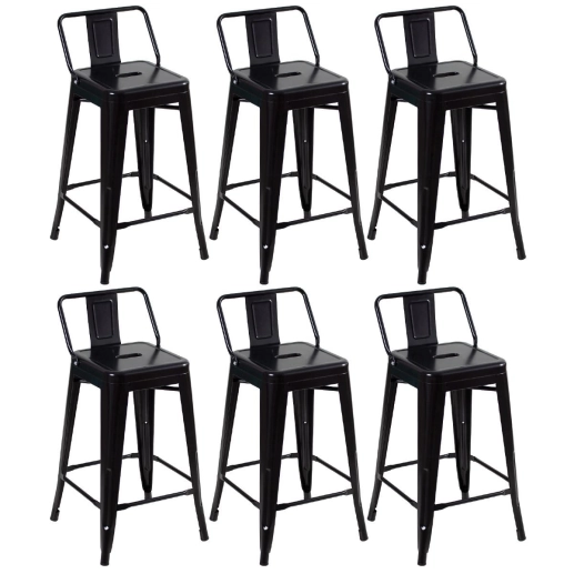 Produto Kit 6 Banquetas média para bancada Iron Tolix com encosto 61 cm - Preto