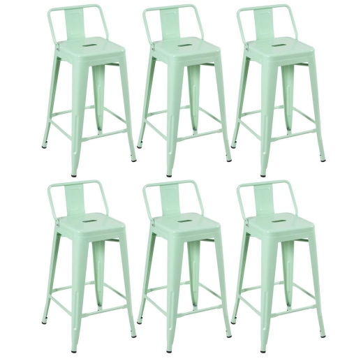 Produto Kit 6 banquetas médias para bancada Iron Tolix com encosto 66 cm – Verde Claro