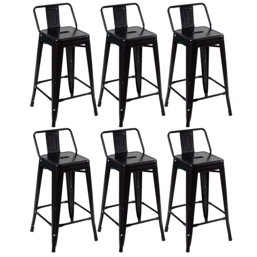 Kit 6 banquetas médias para bancada Iron Tolix com encosto 66 cm – Preto Produto Kit 6 banquetas médias para bancada Iron Tolix com encosto 66 cm – Preto