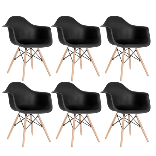 Produto Kit 6 Cadeiras de jantar Charles Eames Eiffel DAW em Polipropileno - Preto