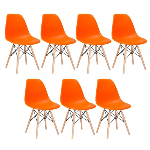 Produto Kit 7 Cadeiras de jantar Charles Eames Eiffel DSW em Polipropileno - Laranja