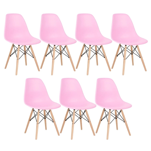 Kit 7 Cadeiras de jantar Charles Eames Eiffel DSW em Polipropileno - Rosa claro Produto Kit 7 Cadeiras de jantar Charles Eames Eiffel DSW em Polipropileno - Rosa claro