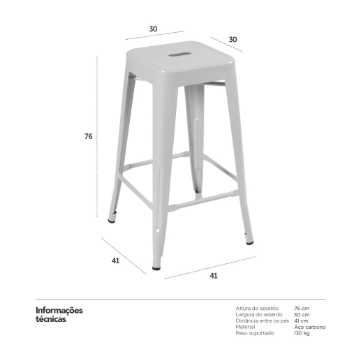 Produto Kit 8 Banquetas alta para bancada Iron Tolix 76 cm – Vermelho