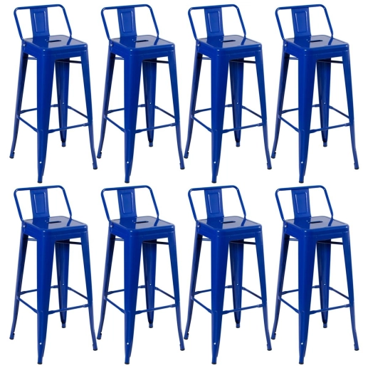 Produto Kit 8 banquetas altas para bancada Iron Tolix com encosto 76 cm – Azul escuro