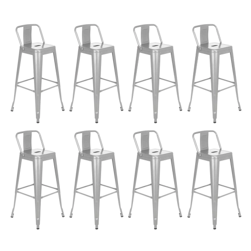 Produto Kit 8 banquetas altas para bancada Iron Tolix com encosto 76 cm – Prata