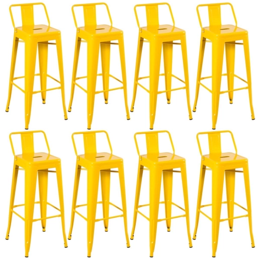 Produto Kit 8 banquetas altas para bancada Iron Tolix com encosto 76 cm – Amarelo