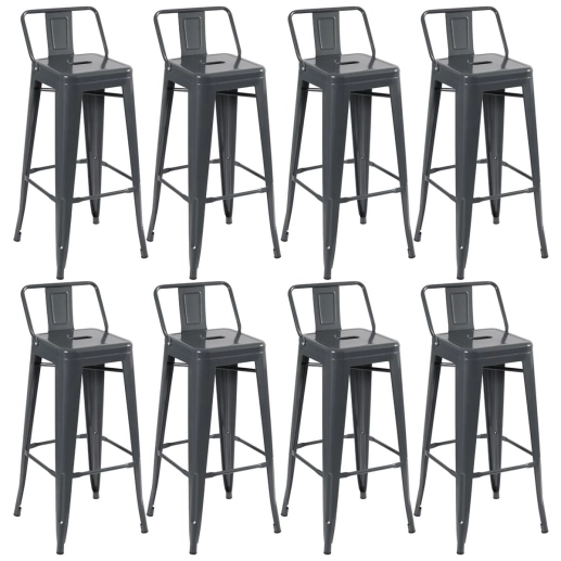 Kit 8 banquetas altas para bancada Iron Tolix com encosto 76 cm – Cinza Escuro Produto Kit 8 banquetas altas para bancada Iron Tolix com encosto 76 cm – Cinza Escuro