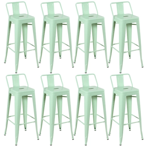 Kit 8 banquetas altas para bancada Iron Tolix com encosto 76 cm – Verde Claro Produto Kit 8 banquetas altas para bancada Iron Tolix com encosto 76 cm – Verde Claro