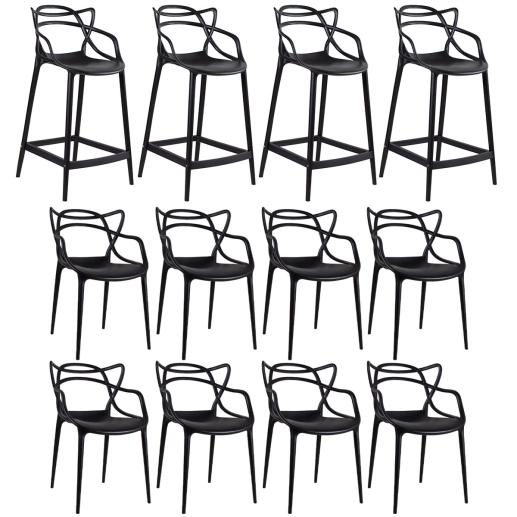 Produto Kit 8 cadeiras + 4 banquetas médias Masters Allegra - Preto