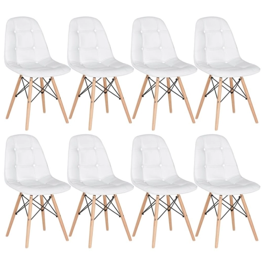 Produto Kit 8 Cadeiras de jantar Charles Eames Eiffel Botonê Estofada - Branco