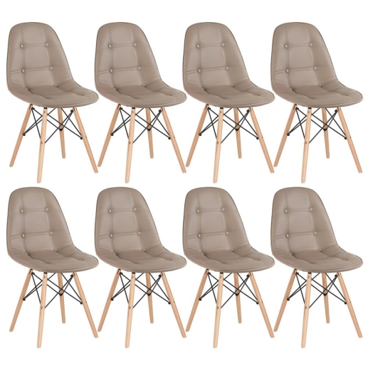 Produto Kit 8 Cadeiras de jantar Charles Eames Eiffel Botonê Estofada - Nude