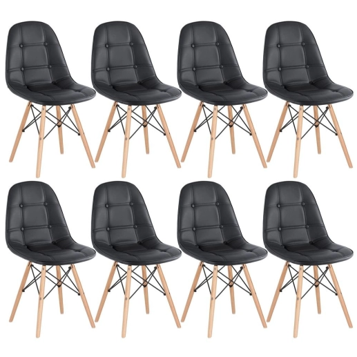 Kit 8 Cadeiras de jantar Charles Eames Eiffel Botonê Estofada - Preto Produto Kit 8 Cadeiras de jantar Charles Eames Eiffel Botonê Estofada - Preto