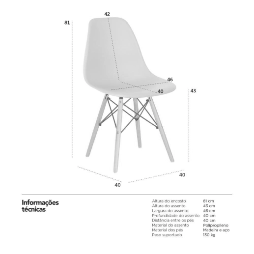 Produto Kit 8 Cadeiras de jantar Charles Eames Eiffel DSW em Polipropileno - Creme