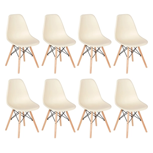 Produto Kit 8 Cadeiras de jantar Charles Eames Eiffel DSW em Polipropileno - Creme