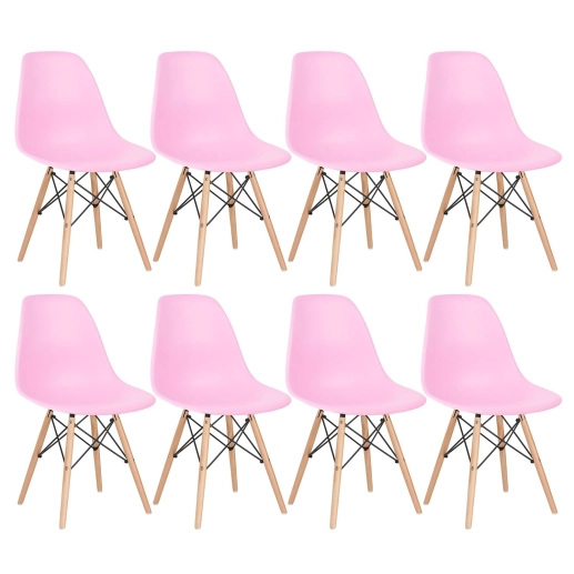 Produto Kit 8 Cadeiras de jantar Charles Eames Eiffel DSW em Polipropileno - Rosa claro