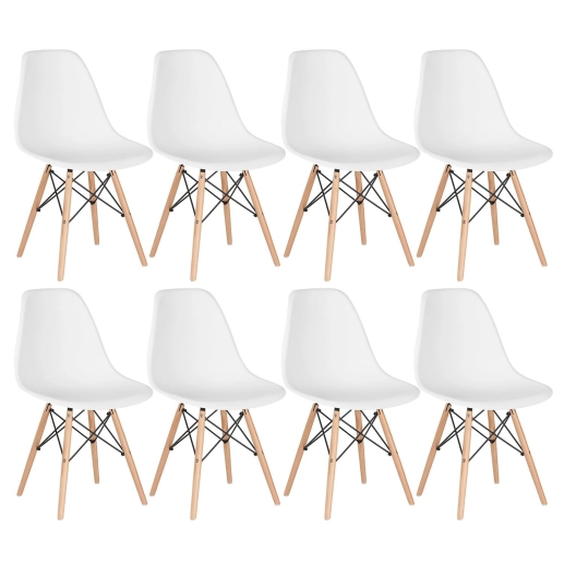 Produto Kit 8 Cadeiras de jantar Charles Eames Eiffel DSW em Polipropileno - Branco