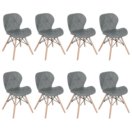 Kit 8 Cadeiras de jantar estofada Charles Eames Eiffel Slim Wood confort – Cinza Produto Kit 8 Cadeiras de jantar estofada Charles Eames Eiffel Slim Wood confort – Cinza