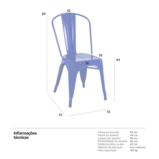 Produto Kit 8 Cadeiras de jantar Iron Tolix com design industrial – Azul Escuro