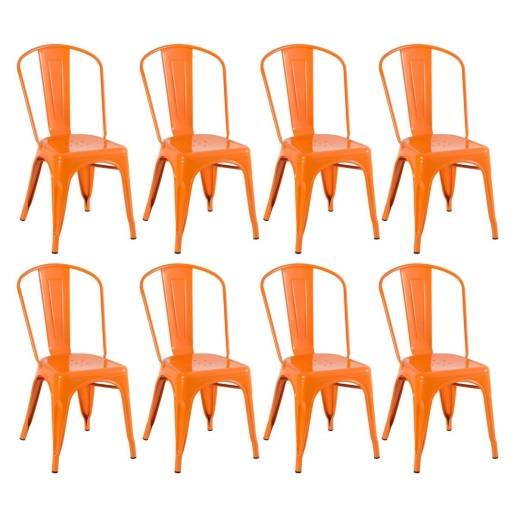 Kit 8 Cadeiras de jantar Iron Tolix com design industrial – Laranja Produto Kit 8 Cadeiras de jantar Iron Tolix com design industrial – Laranja