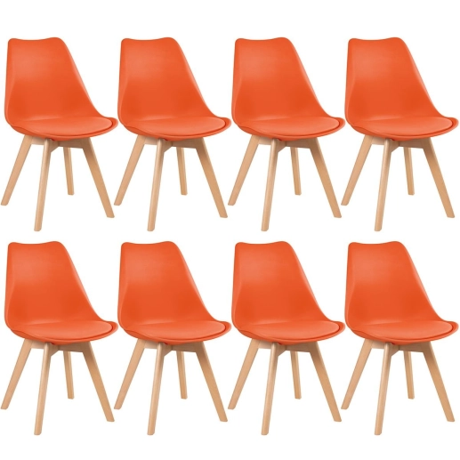 Produto Kit 8 Cadeiras de jantar Leda com assento estofado e design moderno - Laranja