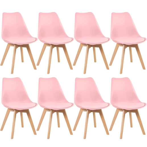 Produto Kit 5 Cadeiras de jantar Leda com assento estofado e design moderno - Rosa claro