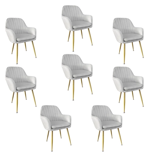 Produto Kit 8 Cadeiras Poltrona Lines com pés dourados Suede
