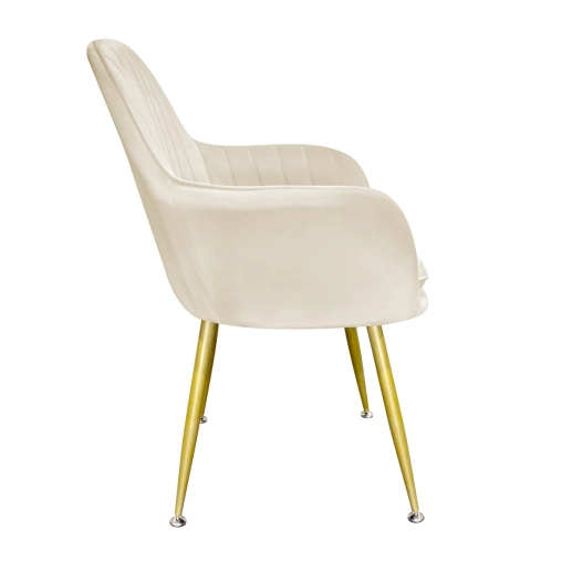 Produto Kit 8 Cadeiras Poltrona Lines com pés dourados Suede para sala de jantar – Creme