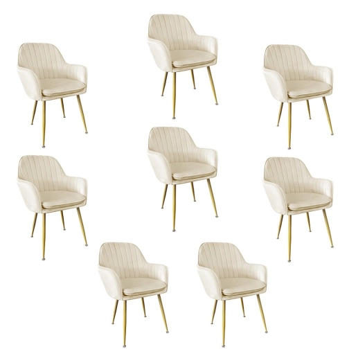 Produto Kit 8 Cadeiras Poltrona Lines com pés dourados Suede para sala de jantar – Creme