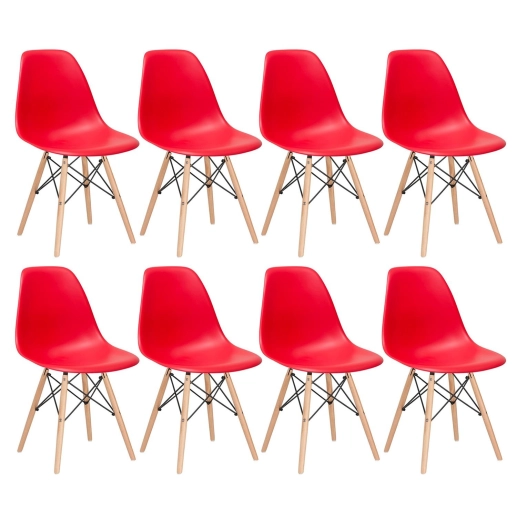 Produto Kit 8 Cadeiras de jantar Charles Eames Eiffel DSW em Polipropileno - Vermelho