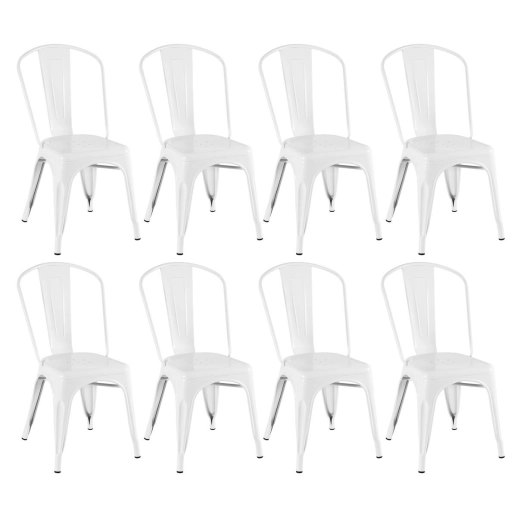 Kit 8 Cadeiras de jantar Iron Tolix com design industrial – Branco Produto Kit 8 Cadeiras de jantar Iron Tolix com design industrial – Branco