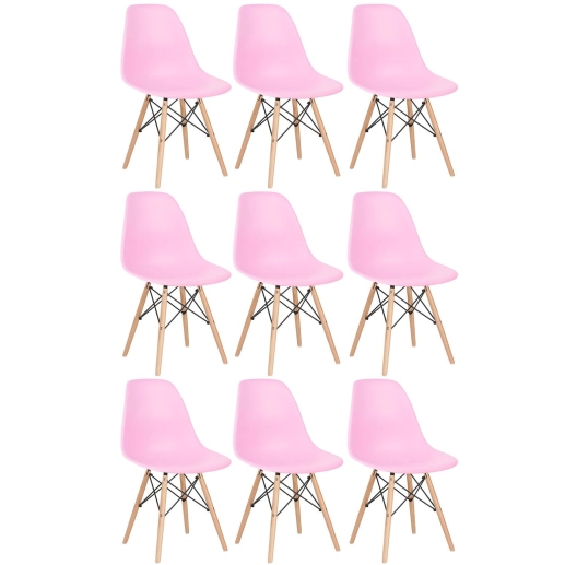 Produto Kit 9 Cadeiras de jantar Charles Eames Eiffel DSW em Polipropileno - Rosa claro