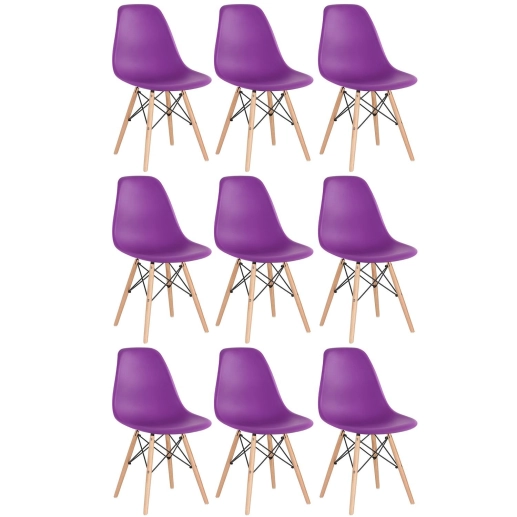 Kit 9 Cadeiras de jantar Charles Eames Eiffel DSW em Polipropileno - Roxo Produto Kit 9 Cadeiras de jantar Charles Eames Eiffel DSW em Polipropileno - Roxo