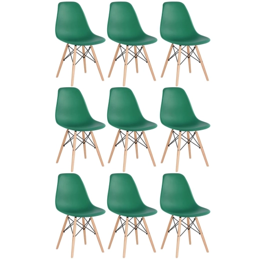 Kit 9 Cadeiras de jantar Charles Eames Eiffel DSW em Polipropileno - Verde escuro Produto Kit 9 Cadeiras de jantar Charles Eames Eiffel DSW em Polipropileno - Verde escuro