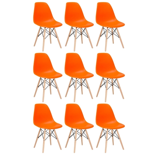 Produto Kit 9 Cadeiras de jantar Charles Eames Eiffel DSW em Polipropileno - Laranja