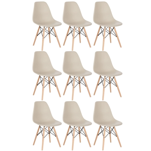 Kit 9 Cadeiras de jantar Charles Eames Eiffel DSW em Polipropileno - Nude Produto Kit 9 Cadeiras de jantar Charles Eames Eiffel DSW em Polipropileno - Nude