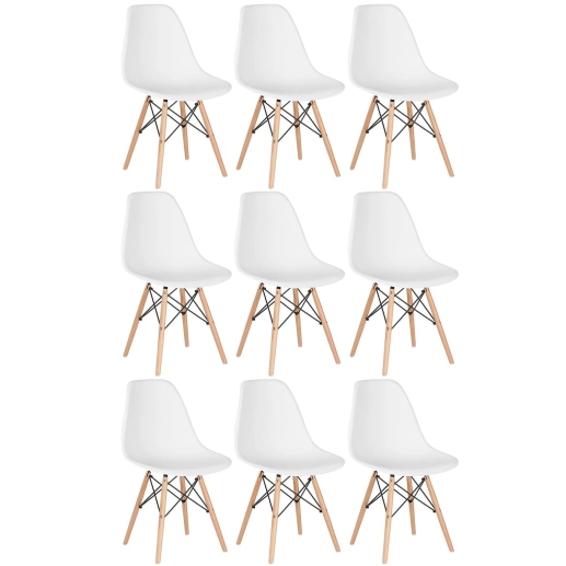 Produto Kit 9 Cadeiras de jantar Charles Eames Eiffel DSW em Polipropileno - Branco