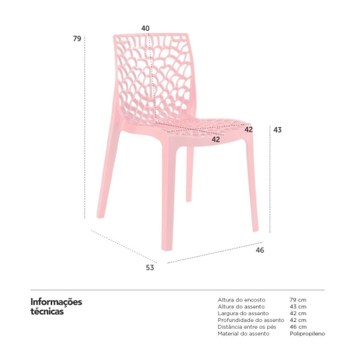 Produto Kit 6 Cadeiras de jantar Gruvyer com design contemporâneo e anatômico - Vermelho