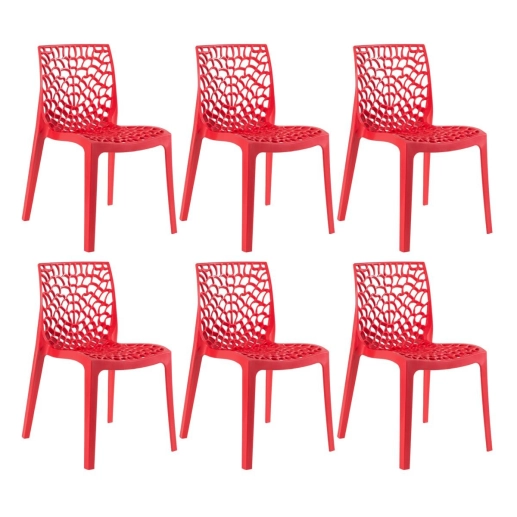 Produto Kit 6 Cadeiras de jantar Gruvyer com design contemporâneo e anatômico - Vermelho