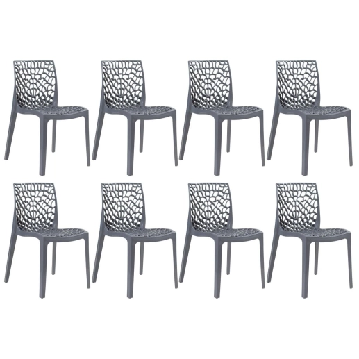 Kit 8 Cadeiras de jantar Gruvyer com design contemporâneo e anatômico - Cinza escuro Produto Kit 8 Cadeiras de jantar Gruvyer com design contemporâneo e anatômico - Cinza escuro