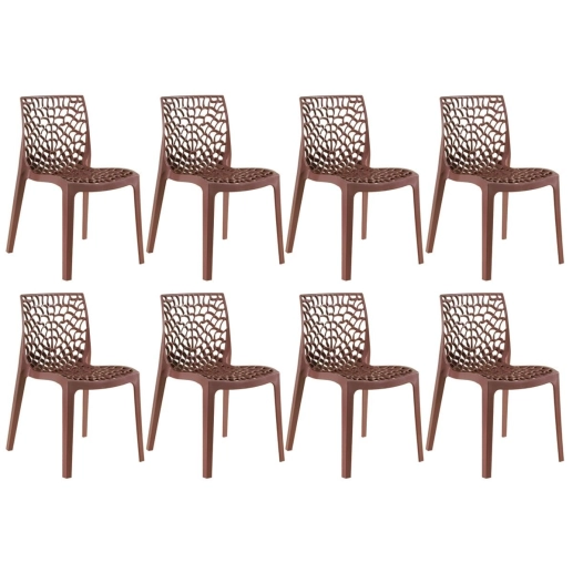 Produto Kit 8 Cadeiras de jantar Gruvyer com design contemporâneo e anatômico - Marrom