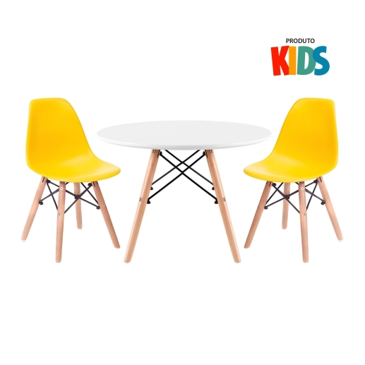 Produto Mesa Eames Junior branco + 2 cadeiras Eames Junior - Amarelo