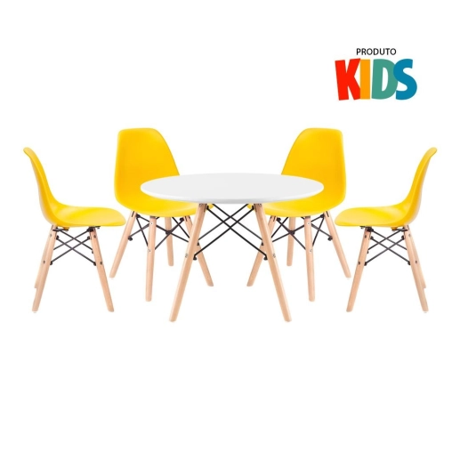 Produto Mesa Eames Junior branco + 4 cadeiras Eames Junior - Amarelo