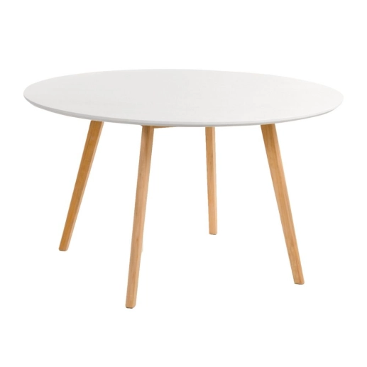 Produto Mesa de jantar redonda branco 120 cm + 4 cadeiras estofadas Leda - Branco