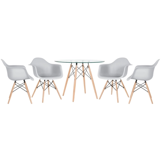 Produto Kit - Mesa de vidro Eames 100 cm + 4 cadeiras Eiffel Daw cinza claro